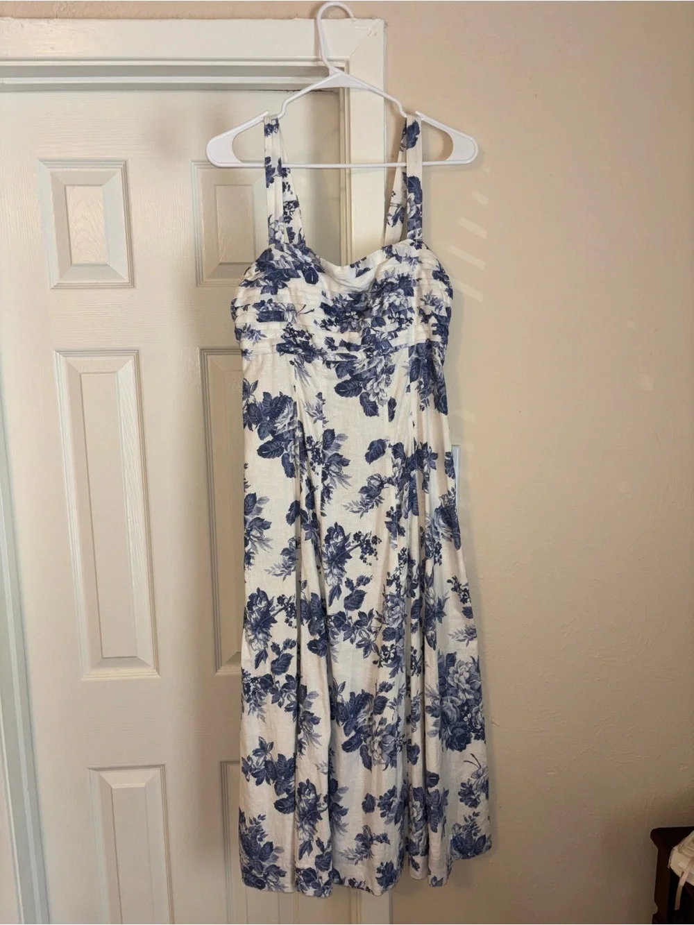 Abercrombie & Fitch White Maxi Dress with Blue Floral Print